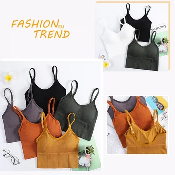 

Classic Sexy Women Crop Top Solid Color Strap Tank Tops Female Vest Padded Bra Underwear Fashionable Home Style Clothes