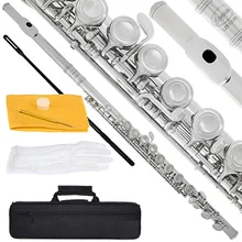 Flute-Instrument C-Flute Open-Holes Transversal Silver-Plated 16 Concert Nickel 