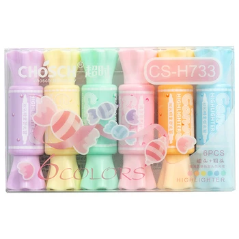 

6pcs kawaii Candy Highlighter Pen Set Double Bold Fine Point Marker Liner Drawing Highlight Kids Gift Office School D6421