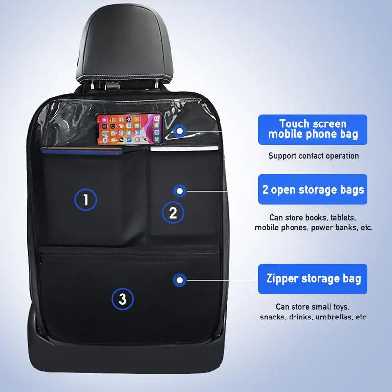 Waterproof PU Leather Car Seat Back Protector with Storage Pockets