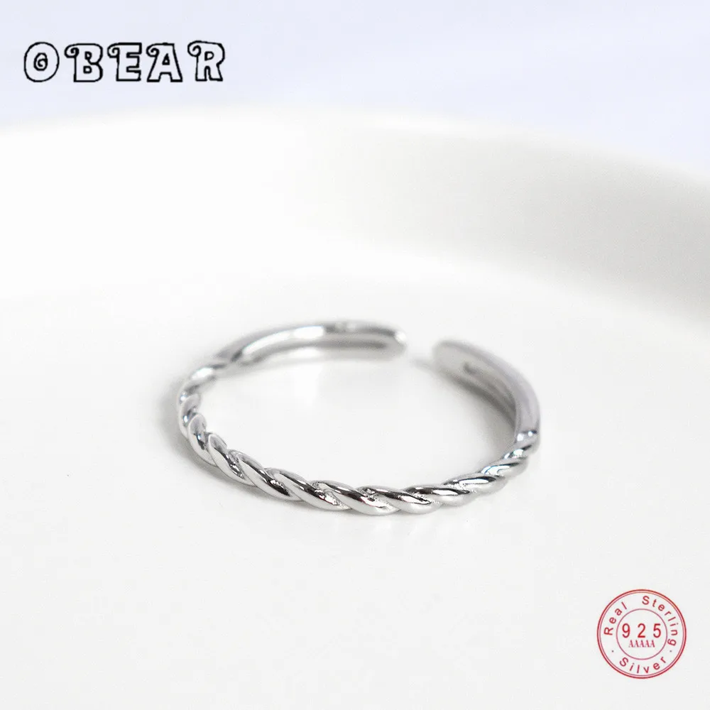 

OBEAR 100% 925 Sterling Silver Twist Open Rings For Women Personality Simple Style Lady Prevent Allergy Silver Jewellry