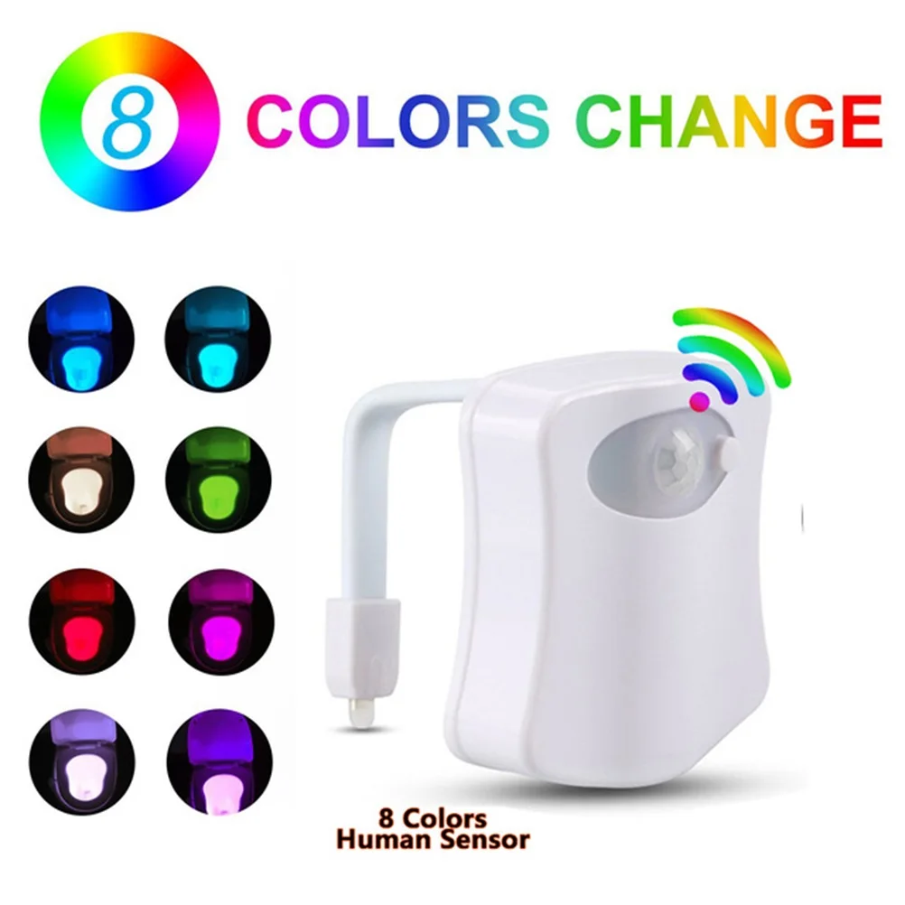  Smart PIR Motion Sensor Toilet Nightlight LED Body Motion Activated On/Off Seat Sensor Lamp 8 Color - 4000260799484