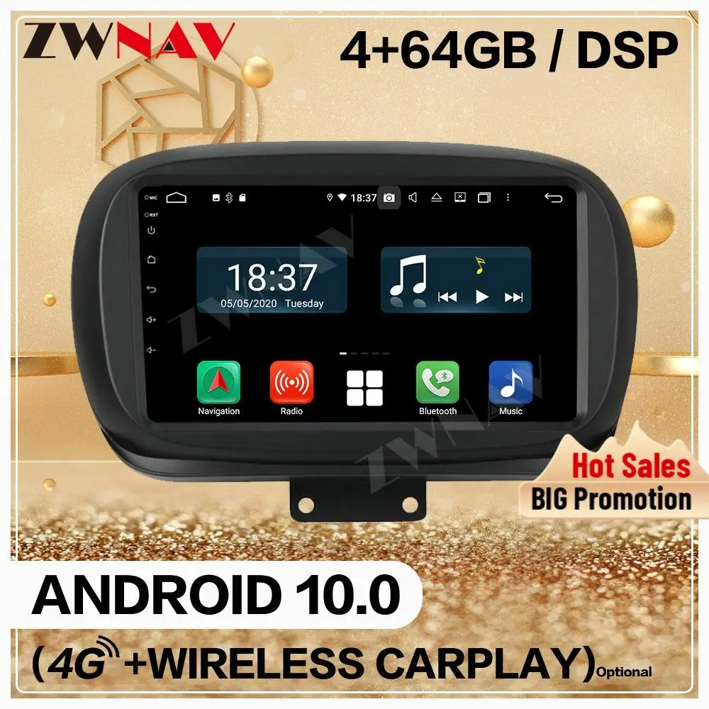 Per Fiat 500X 2016 2017 2018 2019 Android 2 Din Automotive Screen Multimedia Auto Gps Audio Head Unit Stereo Wireless Autoradio