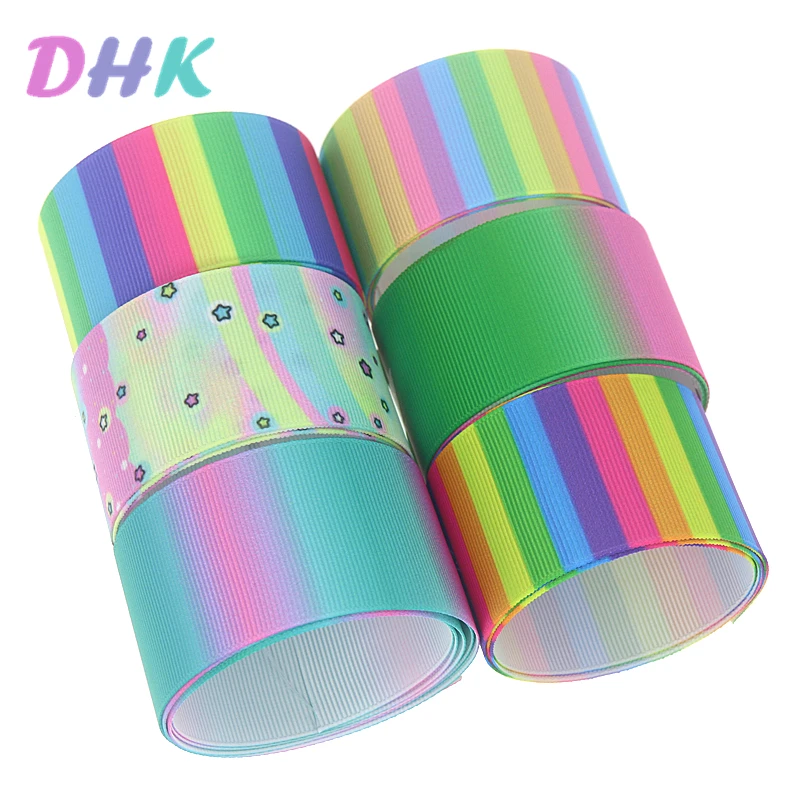 

DHK 1.5'' 50yards Gradient Stripe Printed Grosgrain Ribbon Accessory Material Headwear Decoration DIY Wholesale 38mm S1129