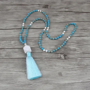 

Ocean blue jasper beads necklace Bead blue tassel necklace Boho long necklace Bead Jewelry