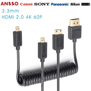 HDMI 2,0 4K60P Micro HDMI mini hdmi Digital réflex de lente única suave primavera cable 18Gbps;HDR señal de 3,3mm stretch en espiral