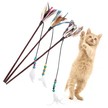 

Kapmore 3Pcs/Set Cat Teaser Wand Fake Feather Decor Funny Cat Teaser Toy Cat Interactive Toy Pet Supplies Cat Favors