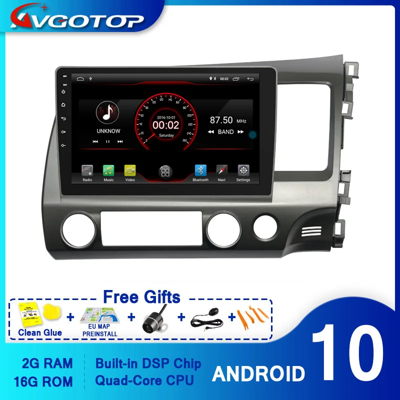 AVGOTOP Android 10 Bluetooth GPS автомобильное радио DVD плеер для HONDA CIVIC(RHD) 2006