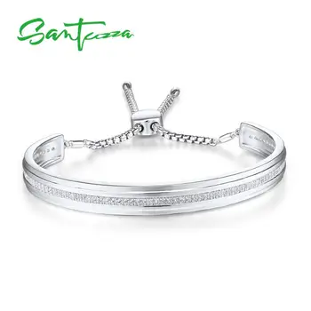 

SANTUZZA Silver Bracelet For Women Authentic 925 Sterling Silver Created White Sapphire Adjustable Bolo Bracelet Fine Jewelry
