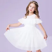 Детское платье принцессы из тюля для маленьких девочек; повседневное однотонное кружевное Открытое платье с короткими рукавами; вечерние костюмы для танцев; платья для маленьких девочек