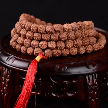 

TIBETAN KINGKONG BODHI BEADS BRACELET 108 ROSARY 8MM ROUND RED TASSEL BRACELETS RUDRAKSHA BODHI SEEDS BUDDHA PRAYER JAPA MALA