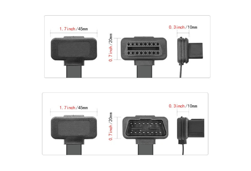 10 шт./лот 50 см 1 в 2 Преобразованный подключенный кабель OBD2 16PIN Мужской к двойному женскому кабелю локоть плоский удлинитель с переключателем