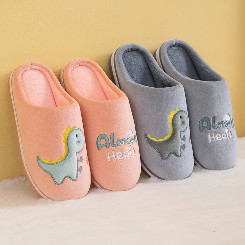 

Winter Slippers Comfortable Warm Shoes Female Cartoon Dinosaur Thick Soft Sole Indoor Bedroom Home Couple Women Men Slippers