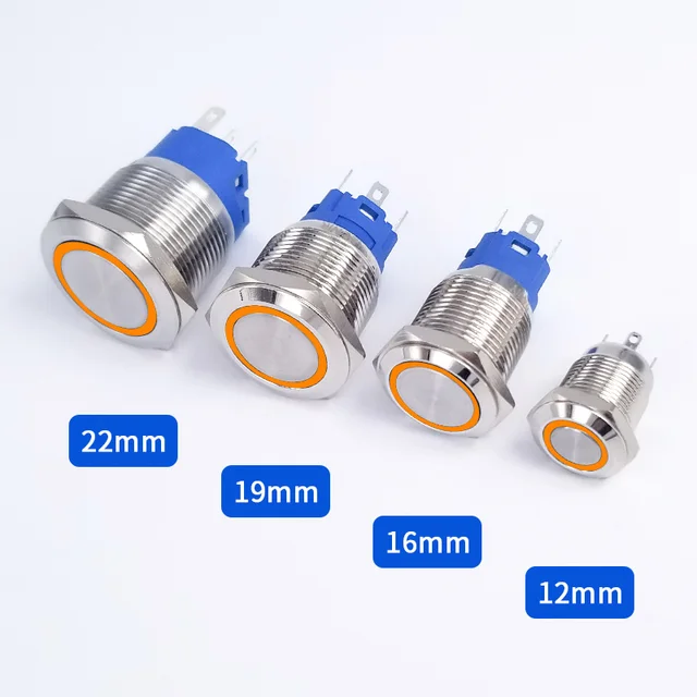 12/16/19/22mm Metal Push Button Switch Momentary Latching Fixed Electric On Off Power Start Stop LED Light 3V 6V 12V 24V 220V Yellow