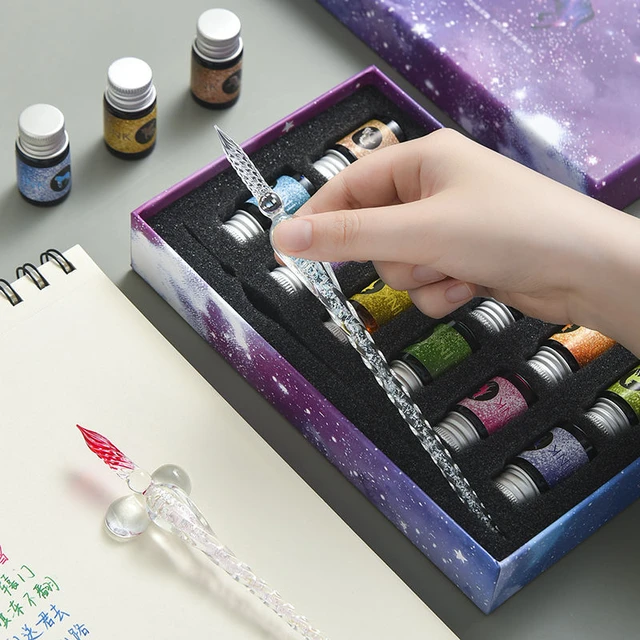 3/13pcs Glass pen transparent star Dip Pen gift box set Glitter Powder Ink  Pens Writing Instrument Fountain Dip Pen - AliExpress