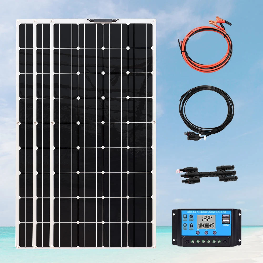 Kit completo de Panel Solar Flexible para el hogar, 18v, 360 vatios, inversor de 1000w, controlador de carga, batería de 12v / 24v