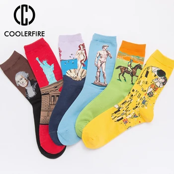 

6 Pairs Autumn Winter Women Personality Art Van Gogh Mural Famous Painting Male Funny Happy Socks