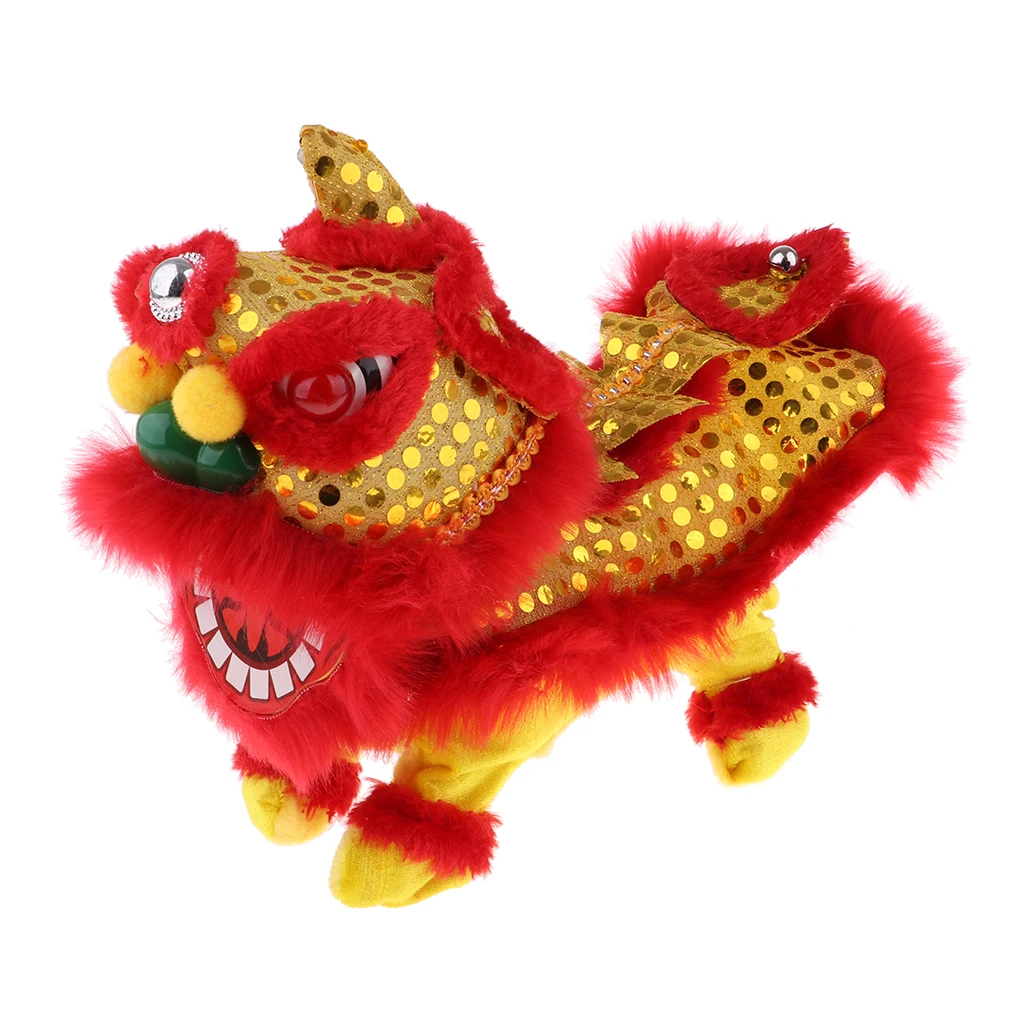 Chinese Electric Plush Walking Sound Lion Doll Home Decor Children Toy Red