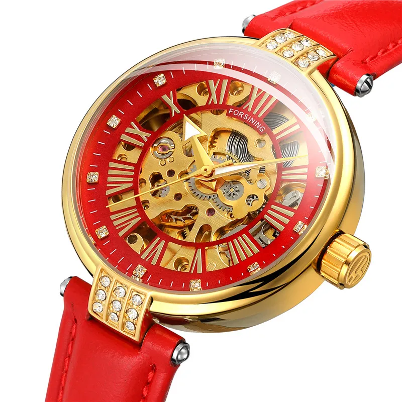

FORSINING Mechanical Women Wristwatch Classic Female Clock Top Brand Luxury Gold Leather Waterproof Classic New Ladies Watch 042