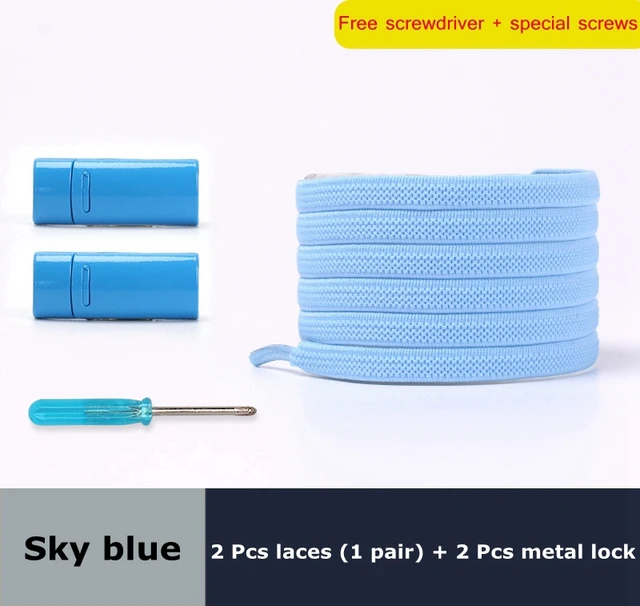 Magnetic lock Elastic Shoelaces Flat Of Sneakers No tie Shoe Laces Metal locking Easy to put on and take off Lazy Shoelace sky blue