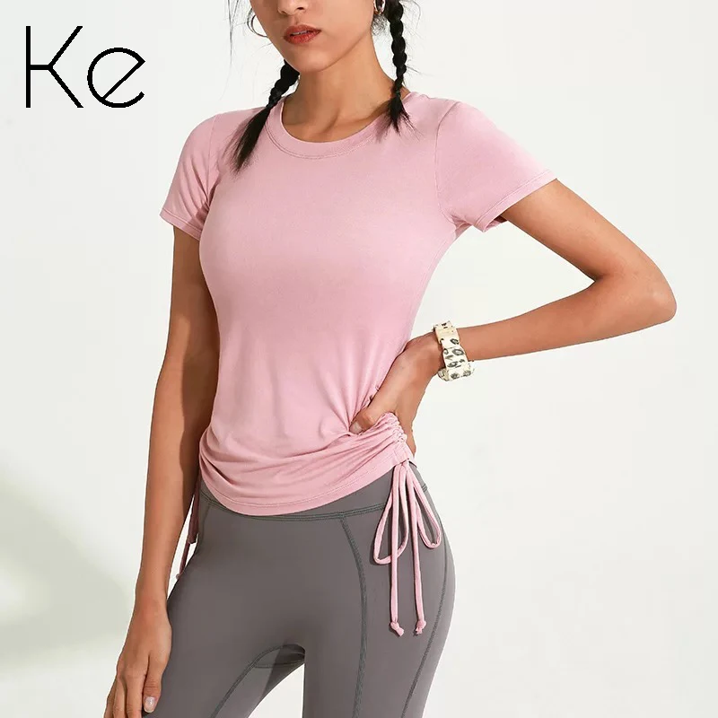 

KE Spring summer new sports quick-drying top women's yoga short-sleeved tight-fitting stretch slimming running fitness clothes