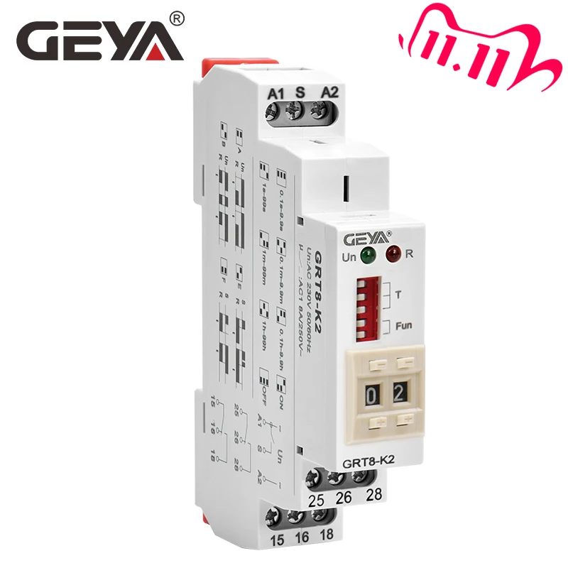 

NEW ARRIVAL GEYA GRT8-K Digital Setting Timer Relay AC DC 12V 24V 220V 230V Multifunction Time Delay on off Relay