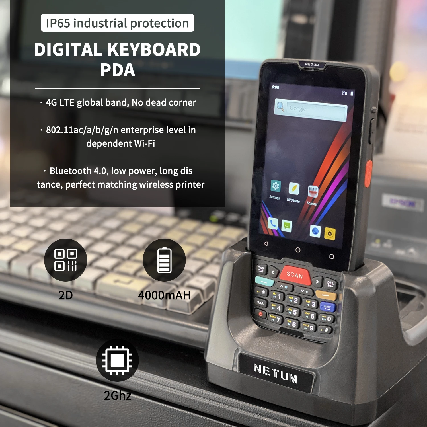 NETUM Портативный можно крепить любые приспособления: PDA Android Termina P7100 ручной 2D