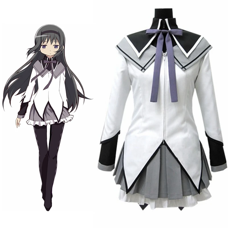 Унисекс аниме Cos Puella Magi Madoka Magica Akemi Homura Косплей костюмы платье униформа|Костюмы