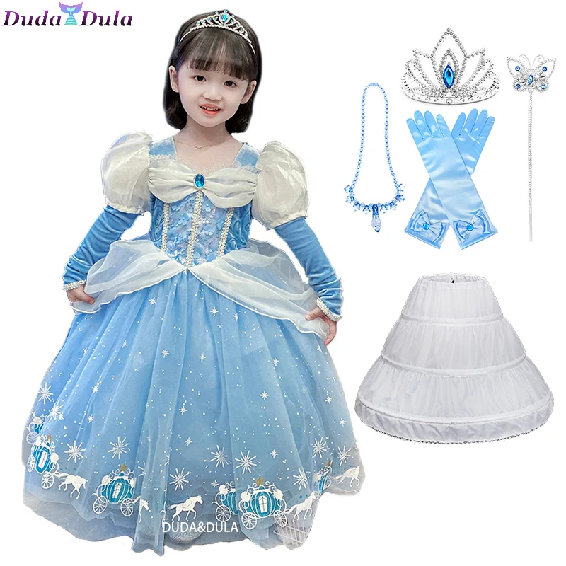 Vestido de Princesa Cinderela Infantil com Luvas, Fantasia Cosplay  Halloween, Malha, Carnaval, Presente de Aniversário, Vestido de Baile,  Halloween, 2-10T - AliExpress