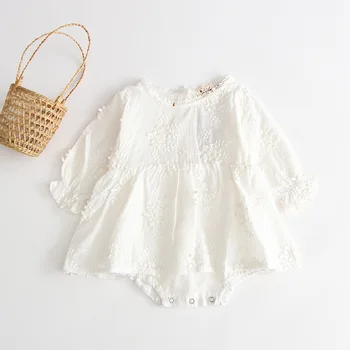 

Baby Girl Bodysuit White Embroidered Long Sleeve Cotton Girls Dress Jumpsuit Autumn Newborn Baby Girl Clothes