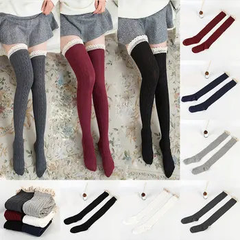 

Lace Sexy Women Thigh High Socks Cute Girls Over Knee High Socks Long Stockings Pantyhose Elastic Solid Women's Stocking Socks