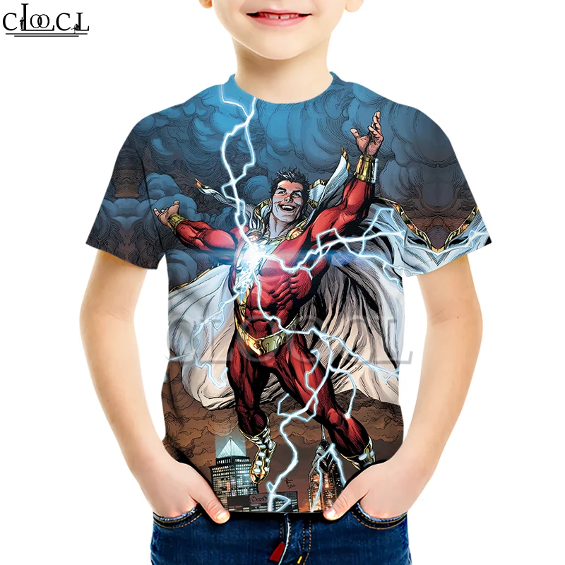 Супермен Shazam принт супергероев толстовка для мальчиков и девочек 3D Толстовка Одежда для маленьких дочек Молодежная Футболка повседневный костюм с шортами