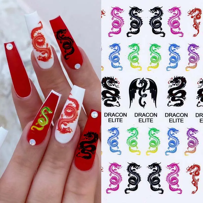 

Dragons 3D DIY Nail Stickers Decals Red Black Colorful DIY Design Self-Adhesive Stickers Nail Art Decoration