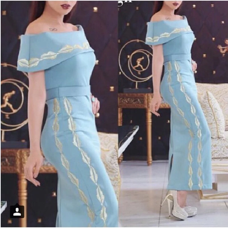 

robe de soiree Embroidery boat neck 2018 Off the Shoulder Formal Evening prom Gown Dubai Arabic Mother Of The Bride dresses