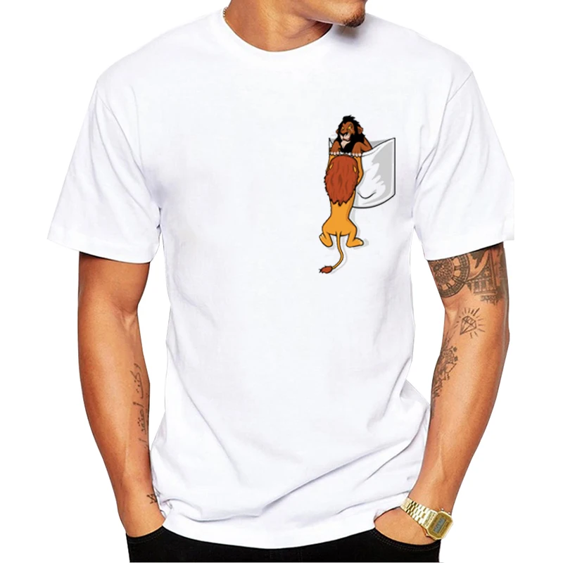 

TEEHUB Fashion Precipocket Design Pocket Lion King Printed Men T-Shirt Short Sleeve Funny Tshirts O-Neck Cool Tops Hipster Tees
