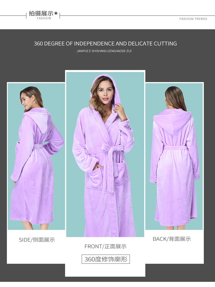 Women Winter Warm Flannel Robe Nightwear Thick Kimono Bathrobe Adults Animal Sleepwear Home Clothes Coral Fleece Dressing Gown