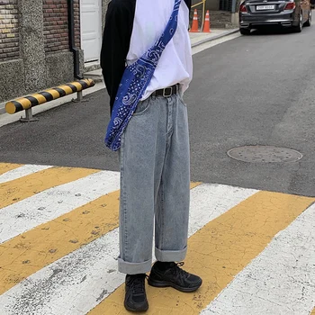 

2019 Men's Baggy Homme Cargo Pocket Jeans Classic Style Black/blue Casual Pants Male Straight Pants Biker Denim Trousers S-2XL