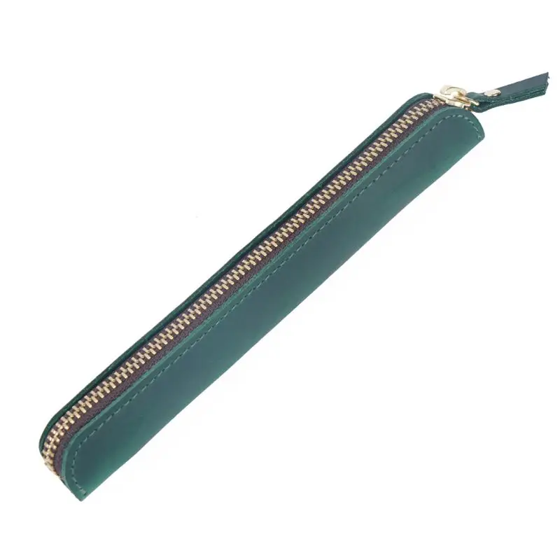 Новая кожаная сумка-карандаш ручной работы, винтажный Ретро Чехол На Молнии Для авторучки - Цвет: Зеленый