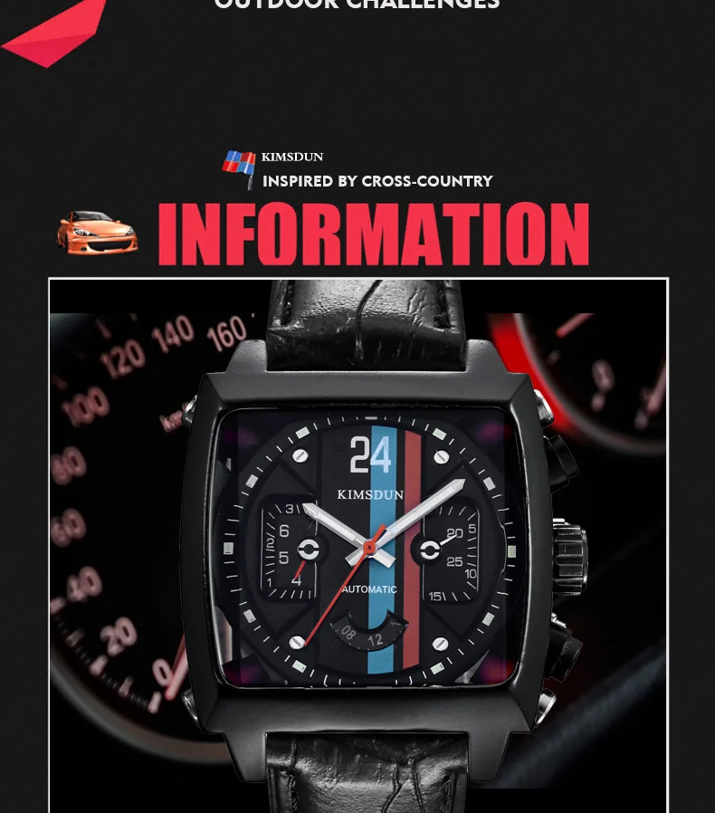 KIMSDUN лучший бренд класса люкс Relogio Masculino квадратные мужские часы повседневные часы подарок спортивный водонепроницаемые автоматические мужские механические часы