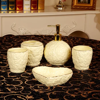 

5 Pcs/set Ceramic Bathroom Accessory Set Washing Tools Relief White Porcelain Mouthwash Cup Soap Box Toothbrush Holder Houseware