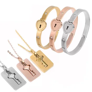 

1 Pair Gift for girlfriend boyfriend love lock bracelet with key necklace small love gift anniversary valentines day present