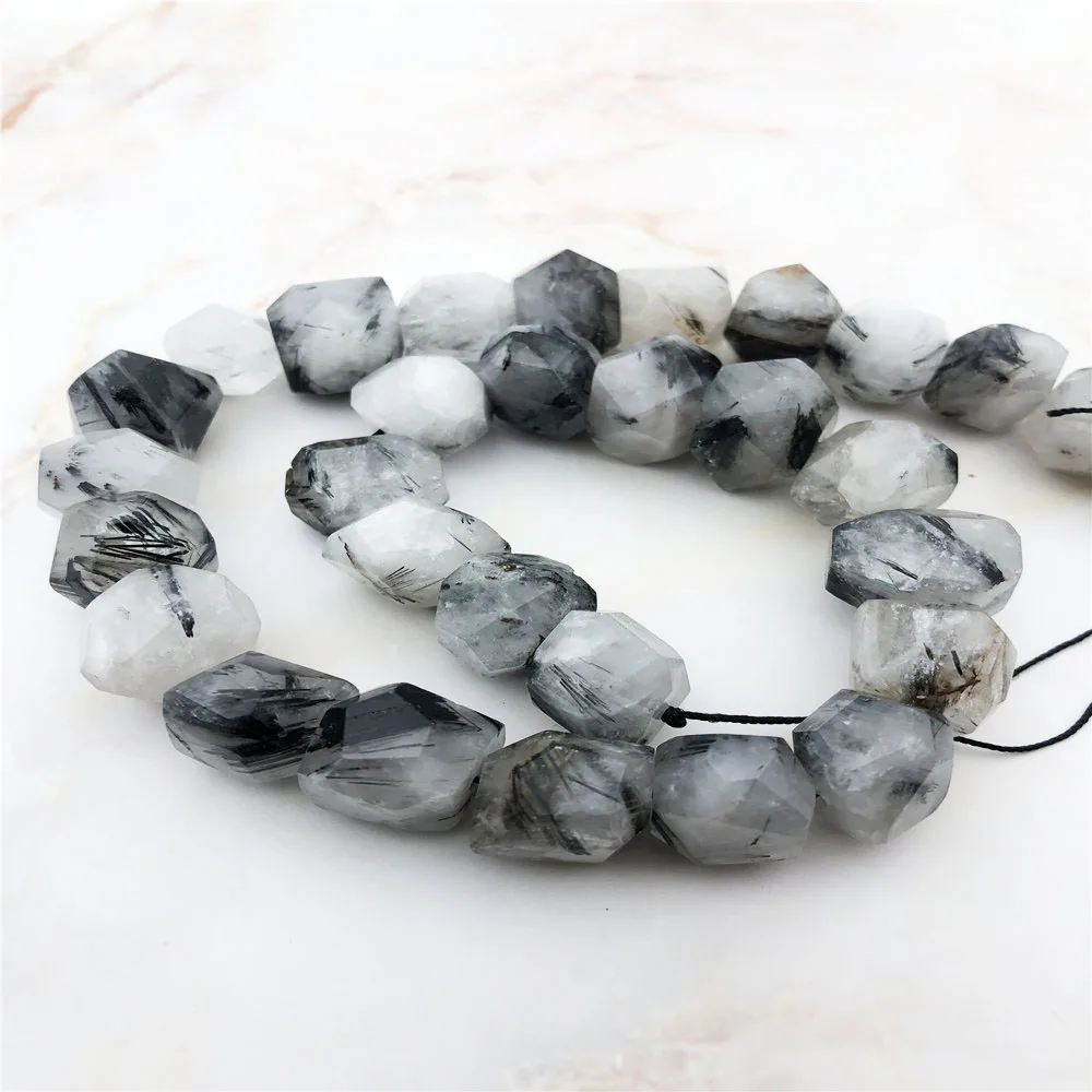 Noble Natural Black Quartz Rutilated Stone Beads Jewelry Faceted Hair Crystal Freedom Irregular Gemstone Accessories DIY Making