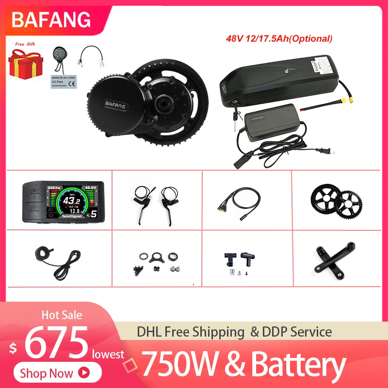 

Bafang BBS02B 48V 750W Mid Drive eBike Motor Electric Bike Conversion Kit with 12Ah 17.5Ah Bicycle Battery Samsung 18650 Cell