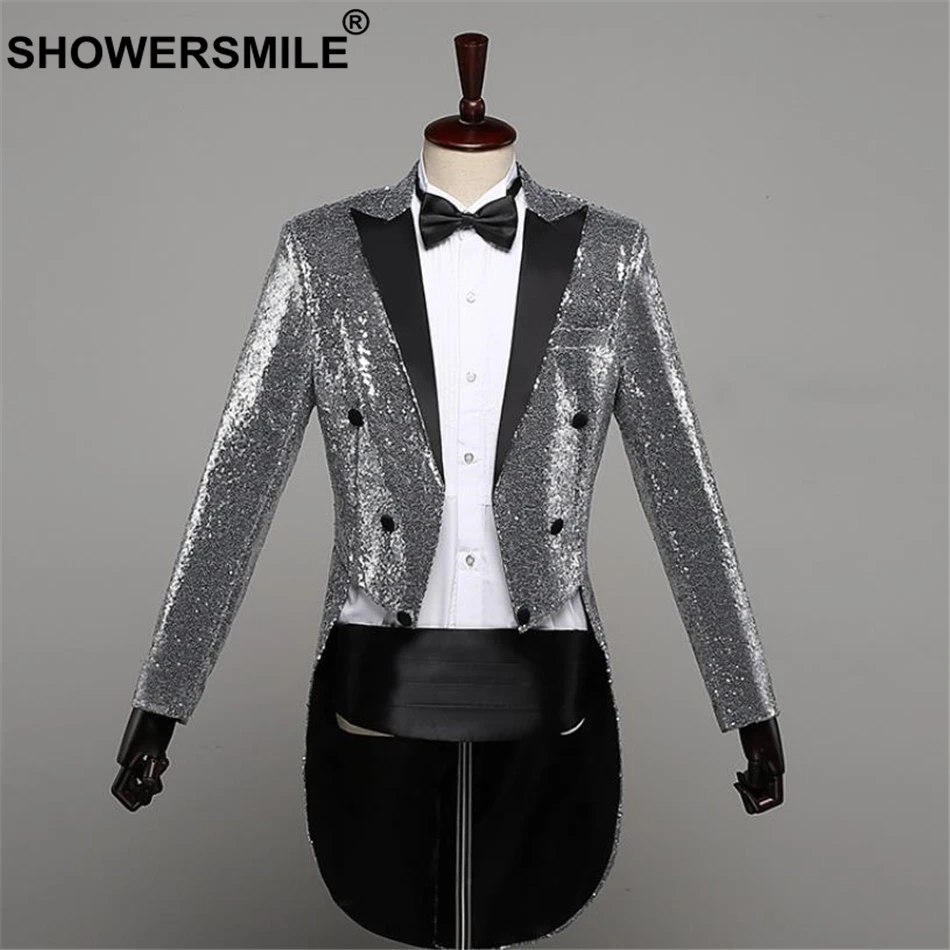 Мужской пиджак с блестками shouresmile Длинный блейзер красного цвета хвостом