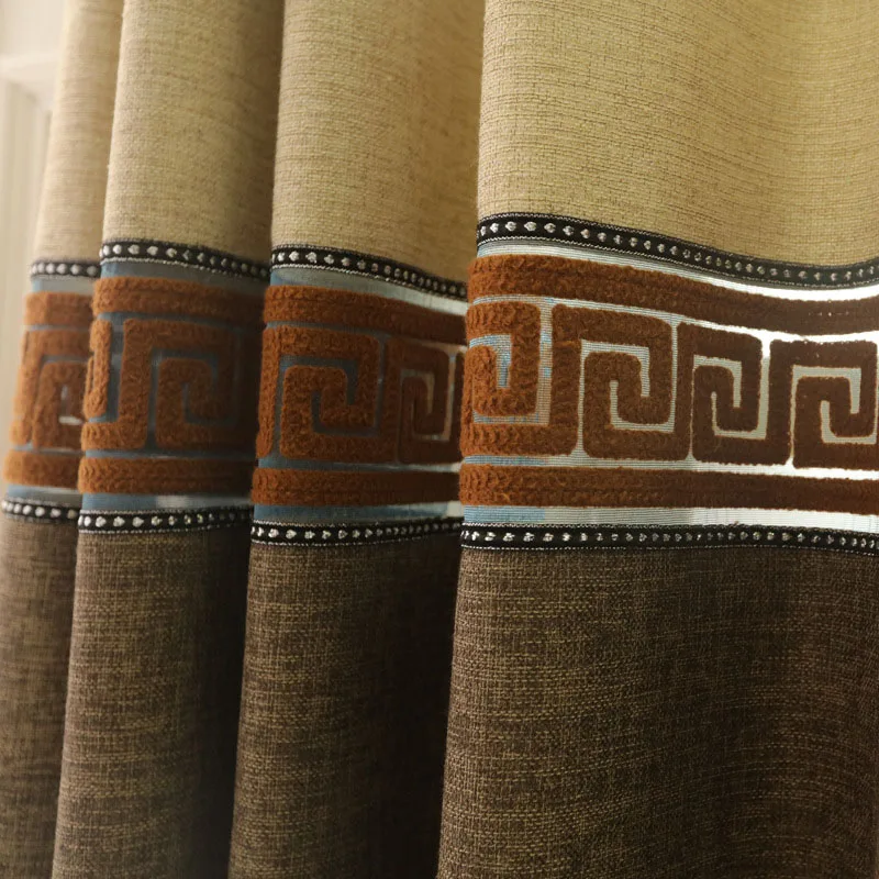 Fabric Curtain 01 Геометрическая строчка занавески ткани для гостиной коричневый/синий тюль занавески s полу затемненные занавески Современная вуаль WP302#40 - Цвет: Fabric Curtain 01