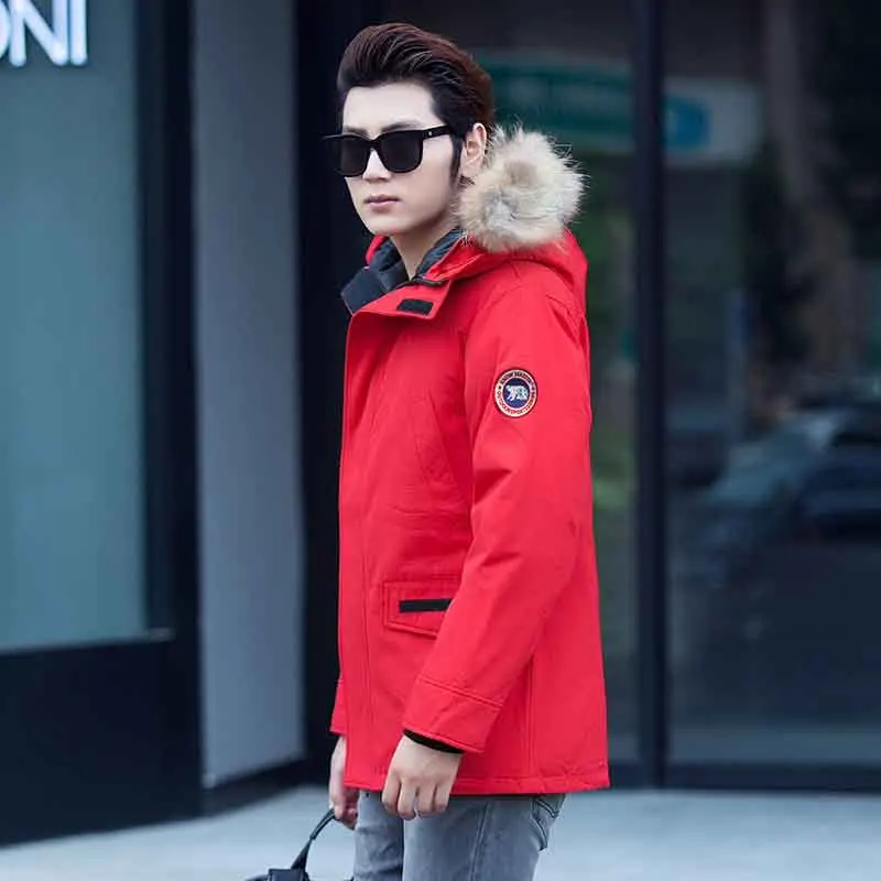 Трендовое зимнее пальто Мужская гусиная парка куртка пальто в стиле милитари одежда теплая утепленная пуховая верхняя одежда мужская Homme - Цвет: Красный