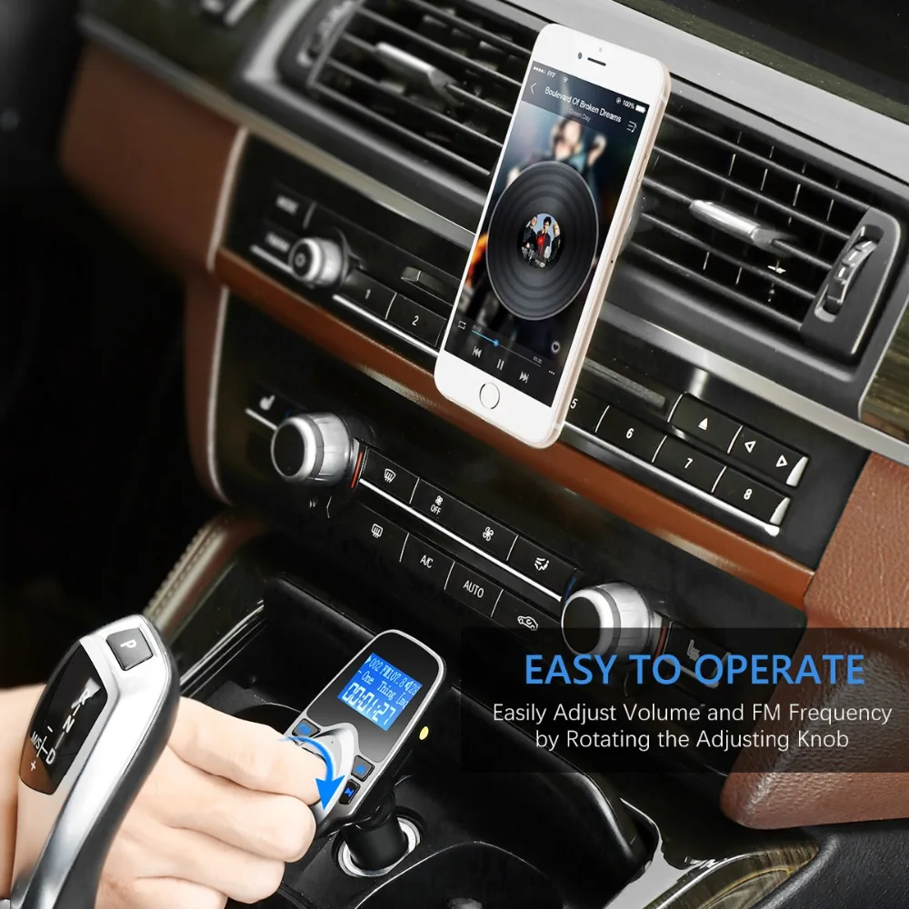 VicTsing FM Transmitter MP3 Player Car Bluetooth Handsfree Car Kit MP3 Car Radio Audio Adapter with Dual USB 2.1A USB Charger    (12)