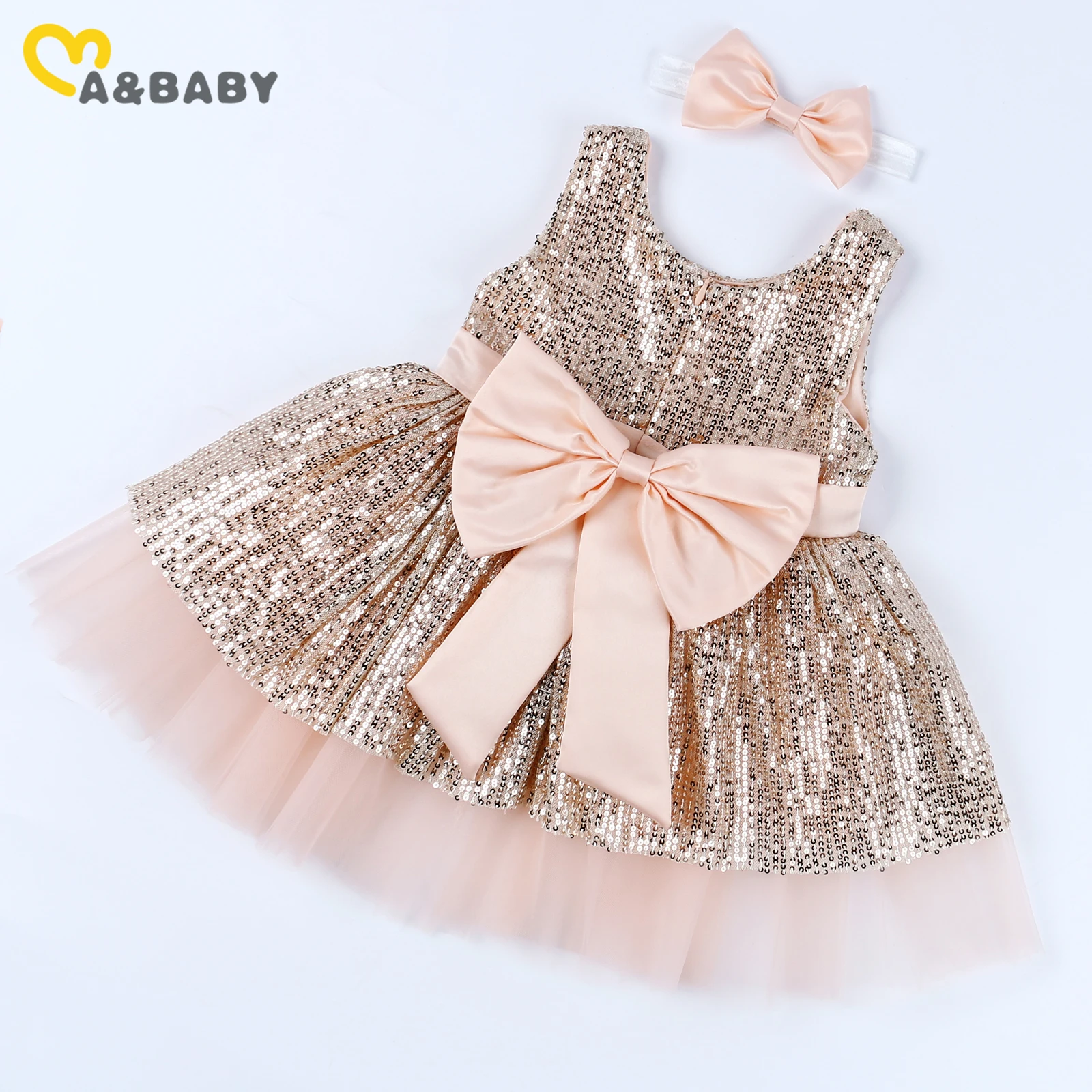 Ma&ampBaby 0-5Y Newborn Baby Kid Girls Dress Ball Gown 1st Party Birthday Dresses For Sequins Big Bow Lace Girl Costumes | Детская