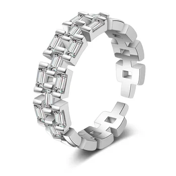 

925 Sterling Silver Crystal Rings For Women Adjustable Finger Ring Personality Anillos Birthday Gift jz309