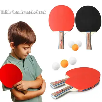 

2PCSLlot Table Tennis Bat Racket Double Face Pimples In Long Short Handle Ping Pong Paddle Racket Set With Bag 3 Balls